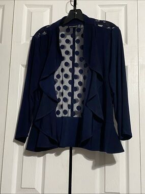 Nina Leonard lightweight stretch navy blue peplum open cardigan jacket top 1X